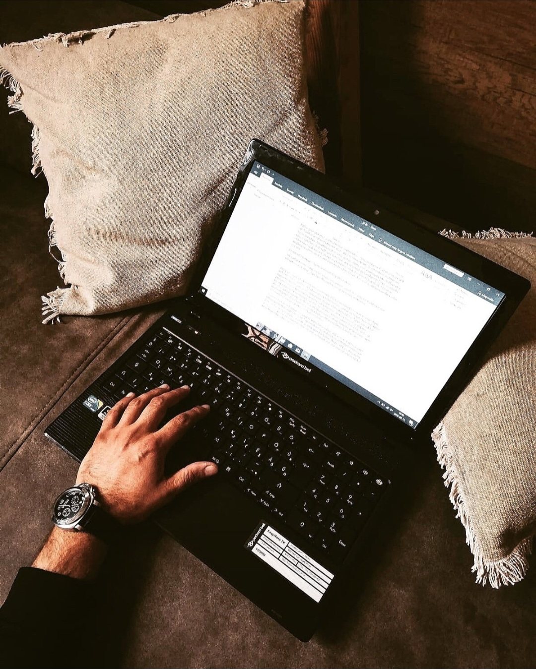 Writing on the laptop